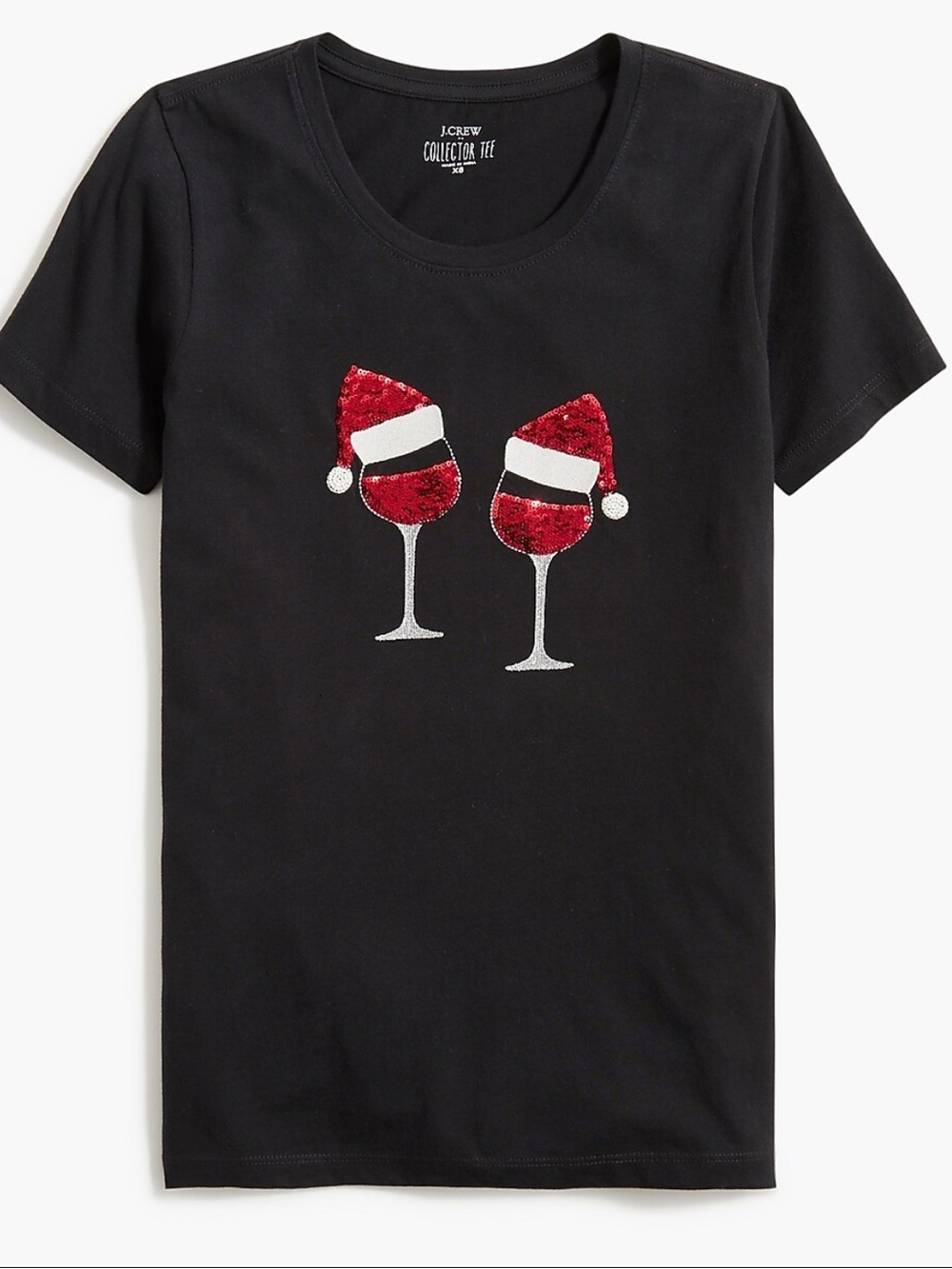 J.Crew Sequin Santa Drinks Graphic Tee Ladies Size X-Small